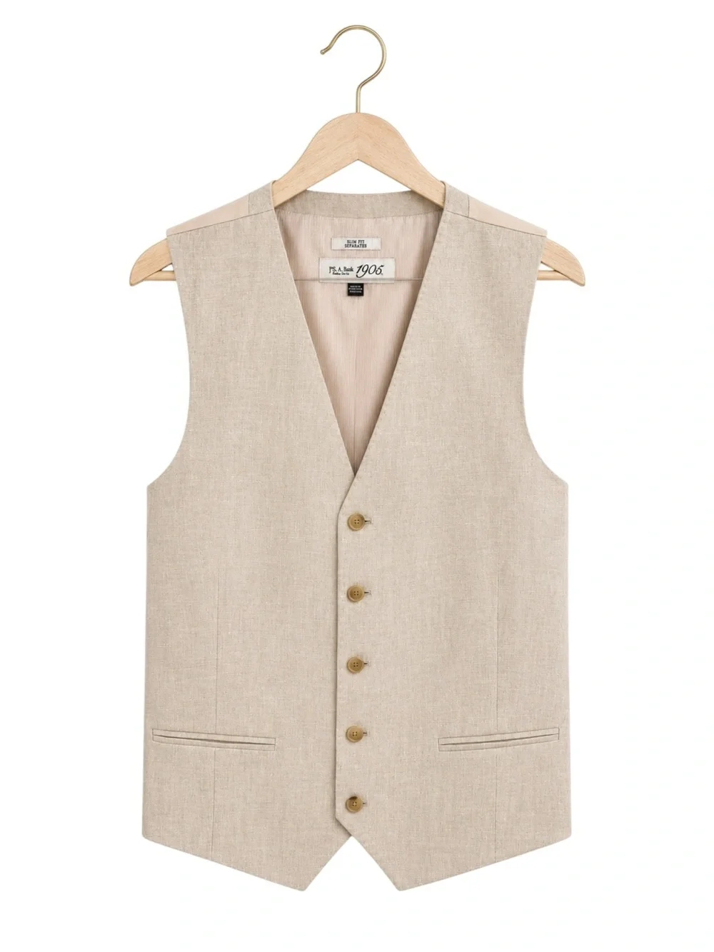 Men’s Linen Suit Vest Slim Fit Jos. A. Bank 1905 Tan Beige Formal Wedding Size S